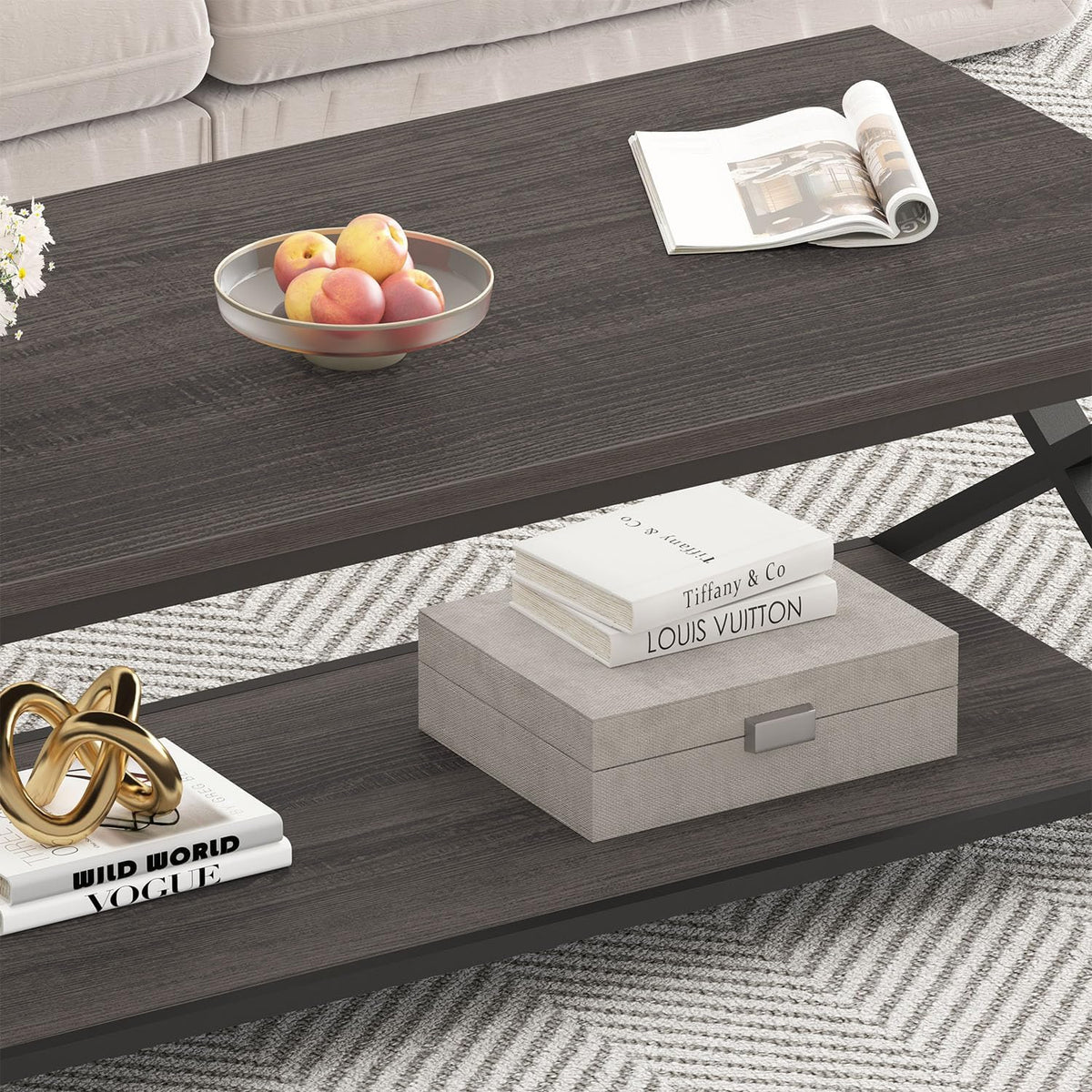 HSH 47" Rectangle Coffee Table with Storage for Living Room, Dark Gray