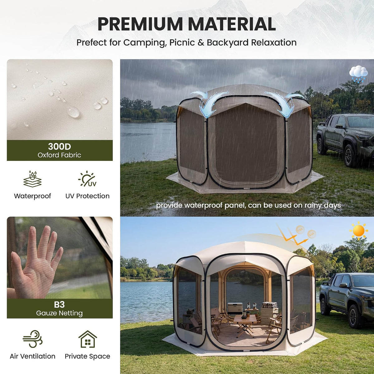 Pop Up Screen House Tent 10x10 FT Portable Instant Screen Canopy Tent