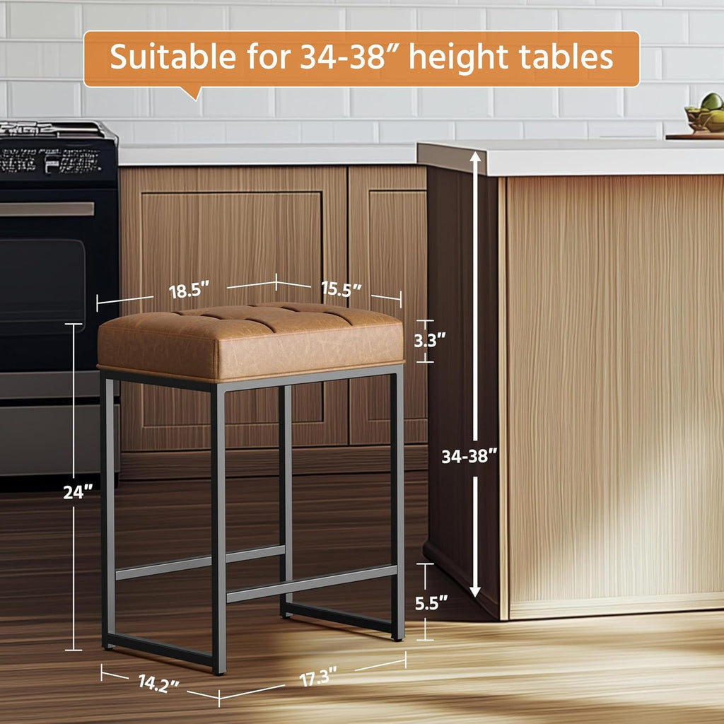 Yaheetech 24-Inch Backless Barstools Set of 2, Counter Height, Brown