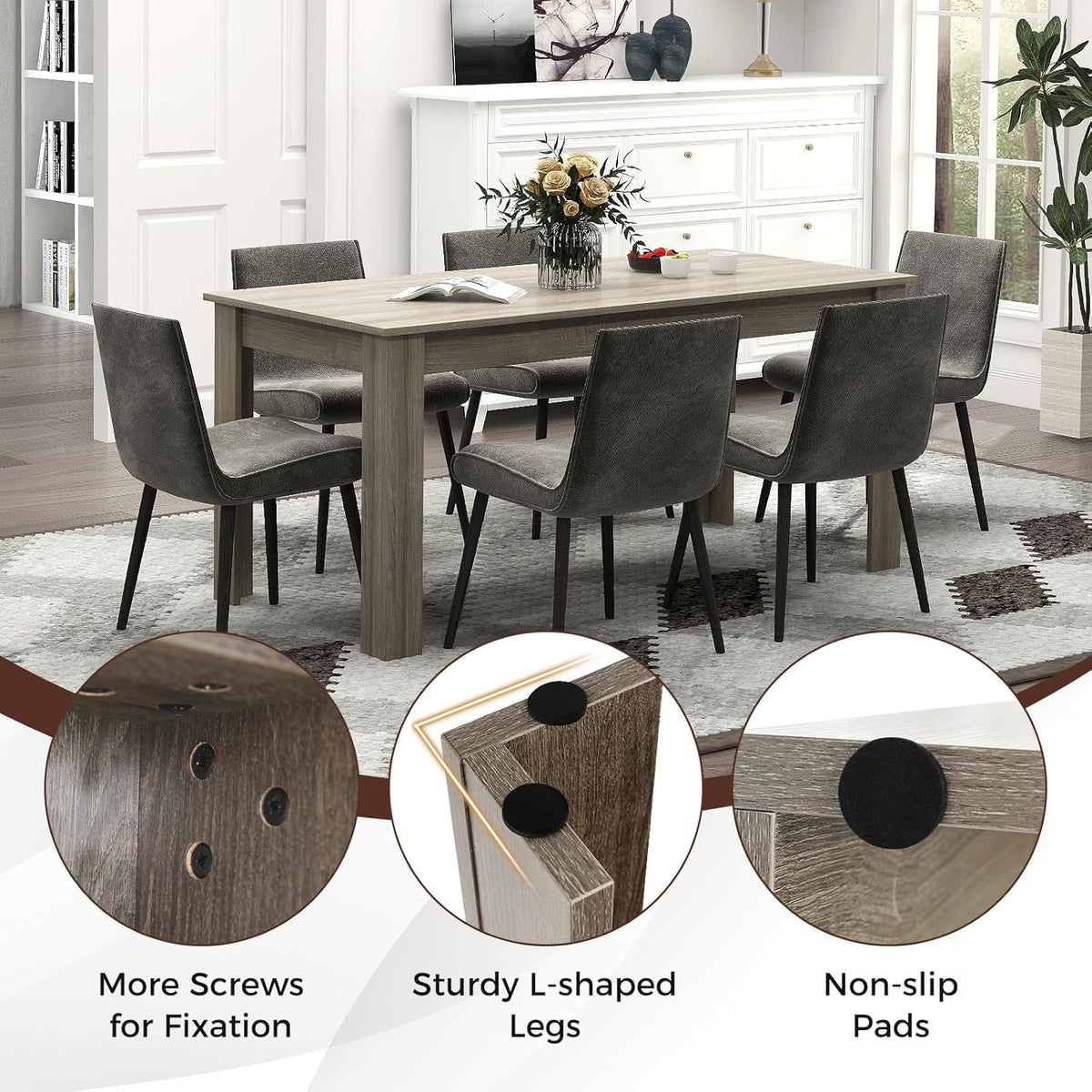 LDAILY Dining Table, Modern Dining Room Table for 4-6 People, Heavy Duty Legs, Spacious Desktop, 63" Rectangular Farmhouse Kitchen Table for Home Office, Living Room, Restaurant (Oak)