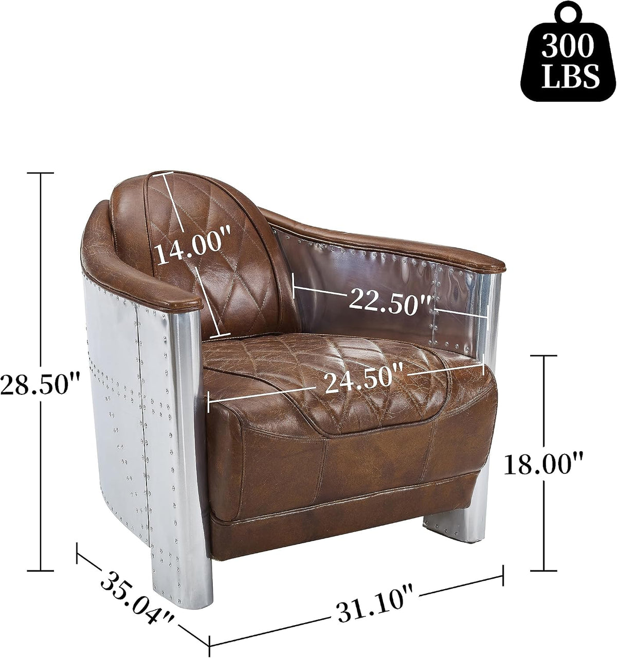 Art Leon Mid Century Industrial Genuine Leather Accent Club Chair Cognac