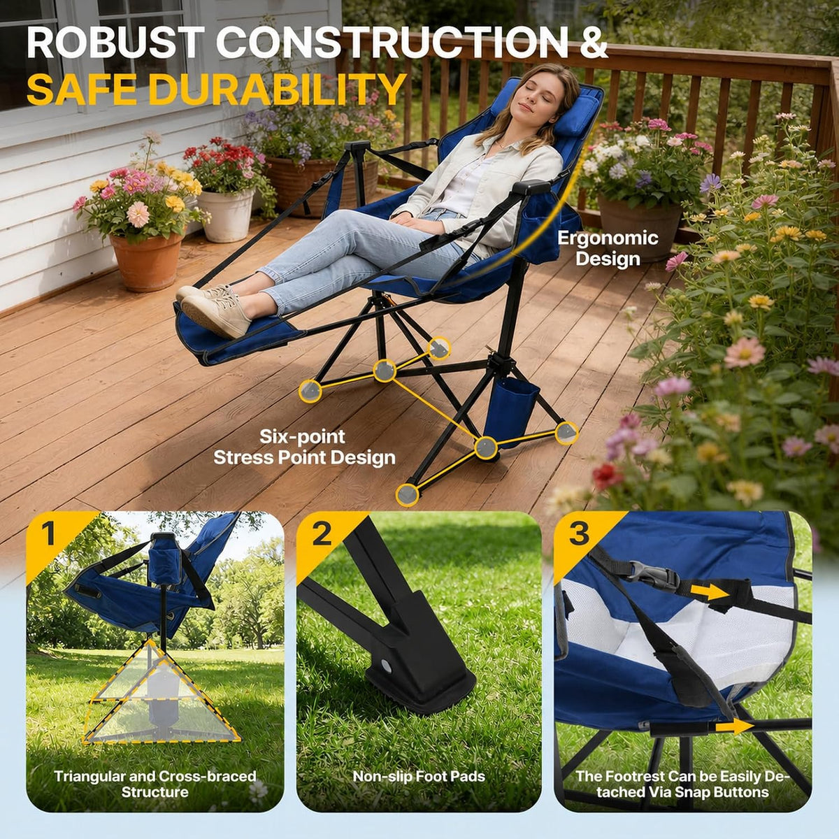 ZENPETIO Hammock Camping Chair with Footrest, 2PK Oversized Recliner Chairs