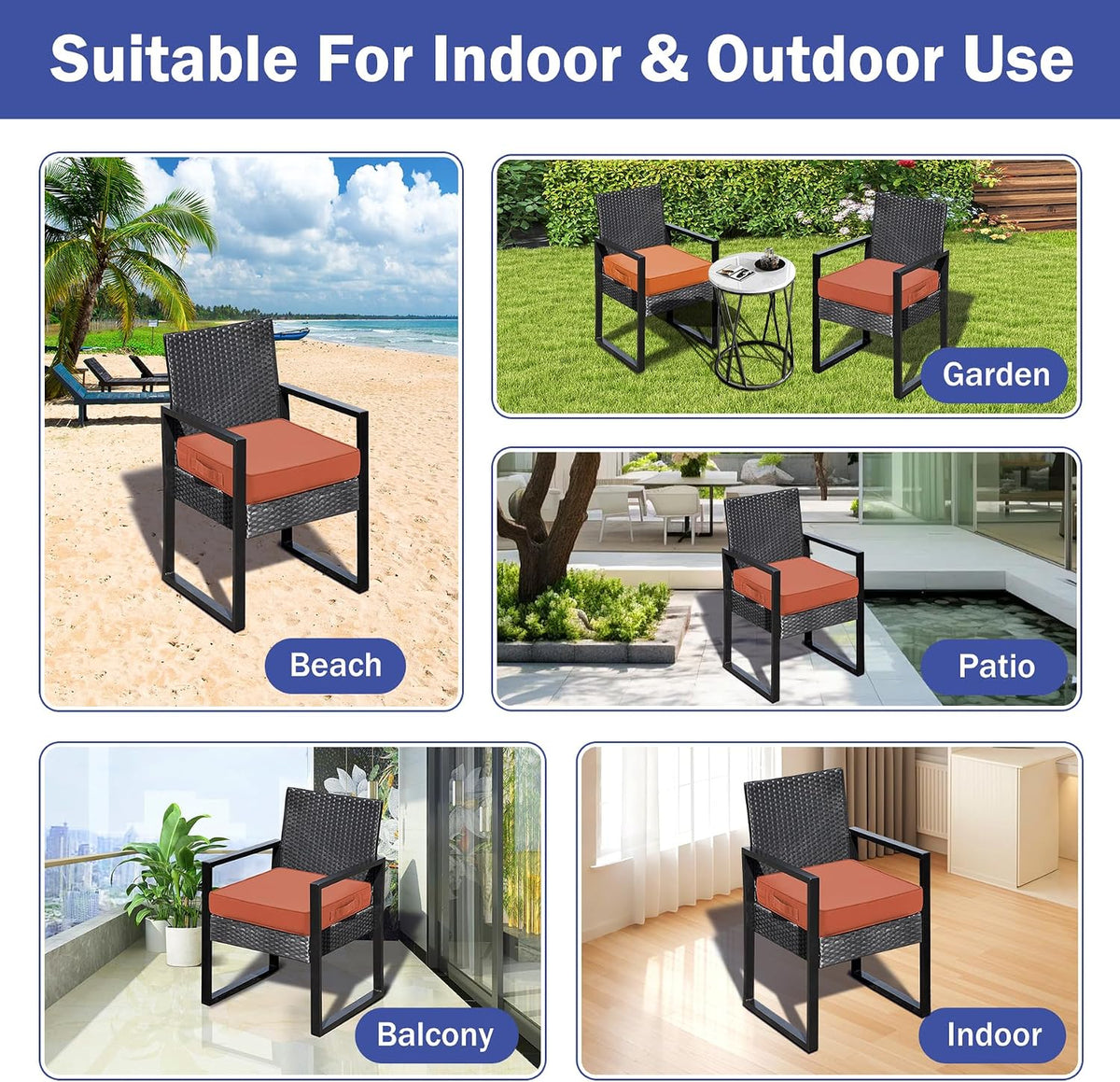 IASEAHK Patio Chair Cushions, 19" x 19" x 3" Outdoor Chair Cushions Set of 4, Waterproof Outdoor Cushions for Patio Furniture, Outdoors Seat Cushions with Handle and Ties, Spice
