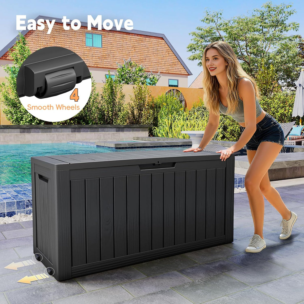 LubanNese Outdoor Storage Box, Waterproof Deck Box, Outdoor Patio Storage Bin, Weatherproof (Black, 75 Gallon)
