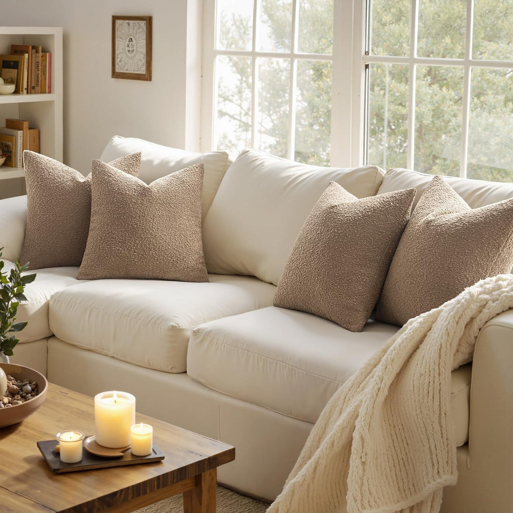 MIULEE Decorative Boucle Throw Pillow Covers 20x20 Inch Camel Set of 4