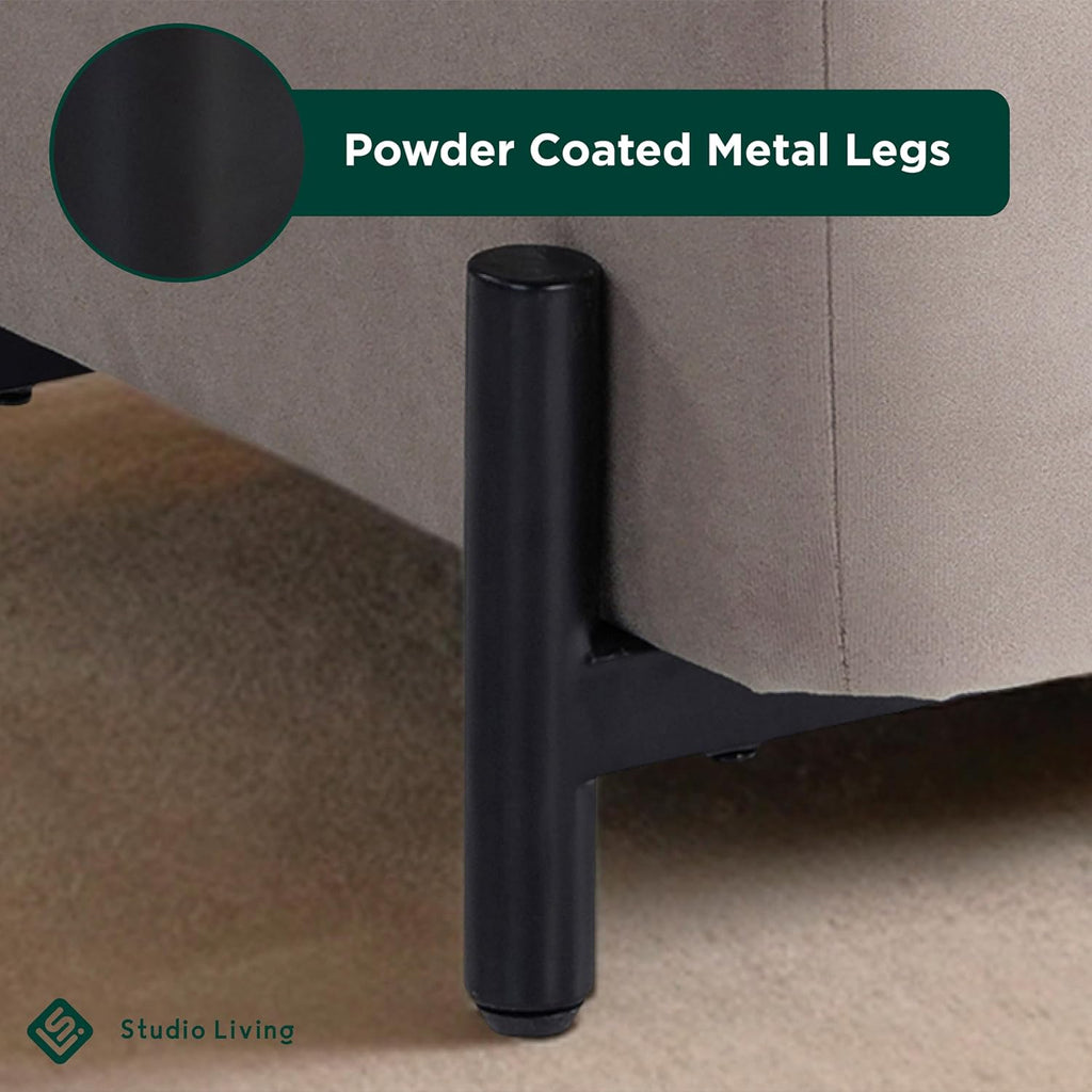 Studio Living® Connor 24" Small Storage Ottoman, Modern Boho, Matte Black Metal Legs, Velvet Fabric, Taupe