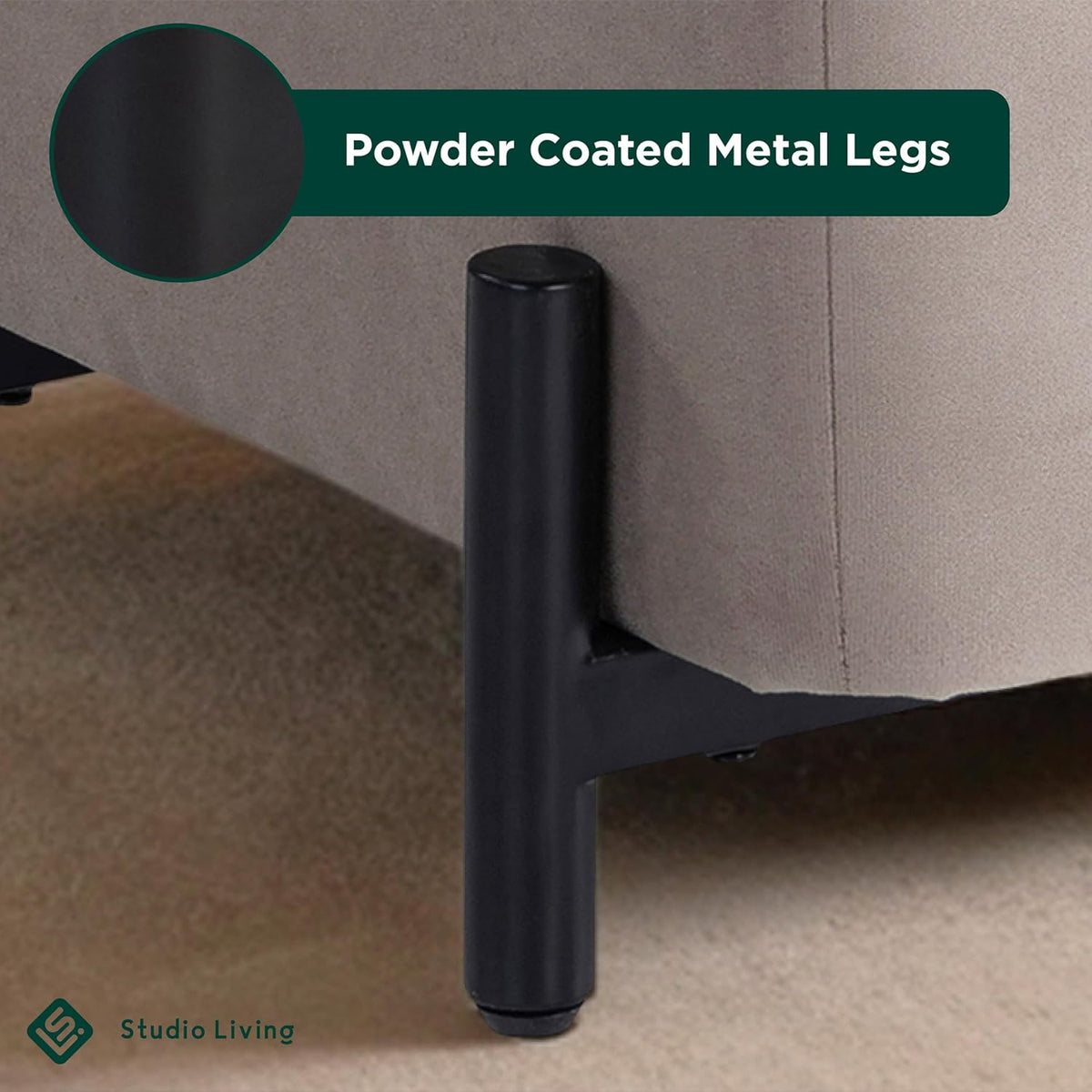 Studio Living® Connor 24" Small Storage Ottoman, Modern Boho, Matte Black Metal Legs, Velvet Fabric, Taupe