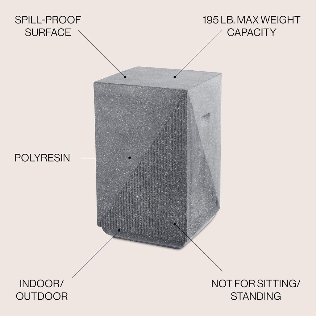 JONATHAN Y Adrian Outdoor Side Table Stool Polyresin 21", Gray Terrazzo