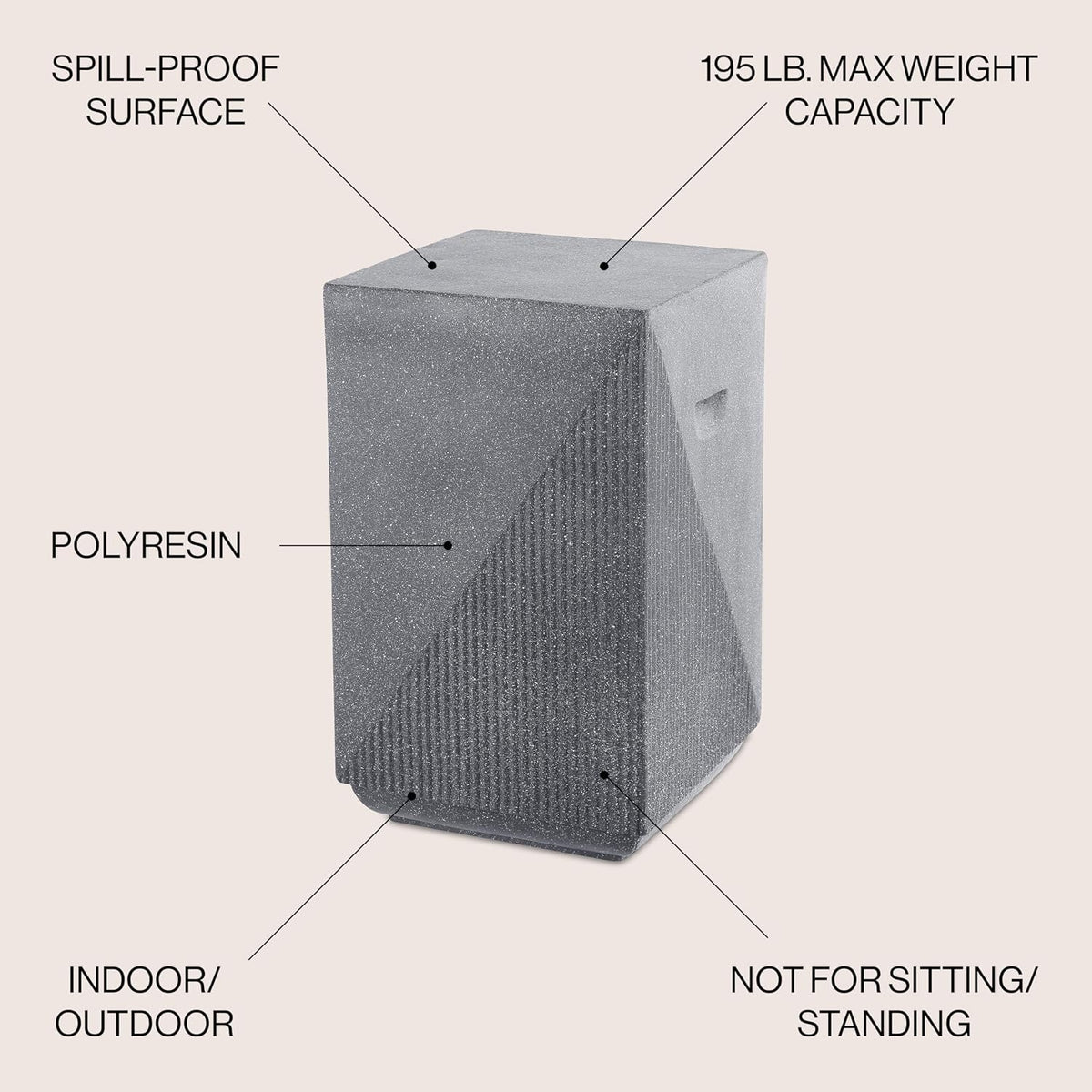 JONATHAN Y Adrian Outdoor Side Table Stool Polyresin 21", Gray Terrazzo