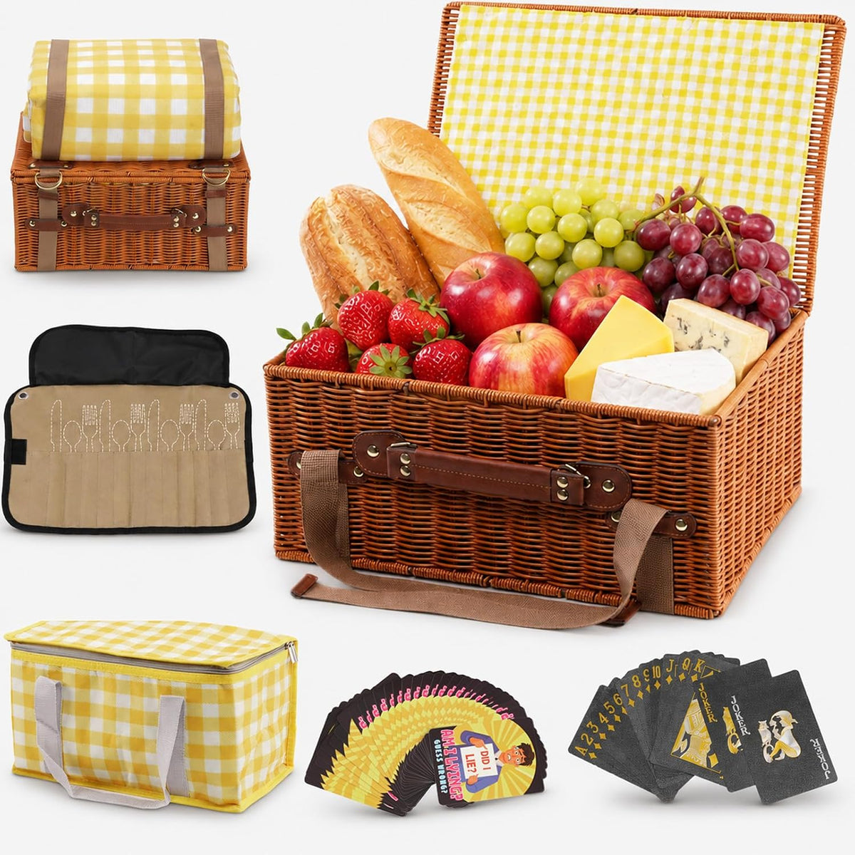 Picnic Basket with Insulated Cooler Bag & 79" Large Picnic Blanket