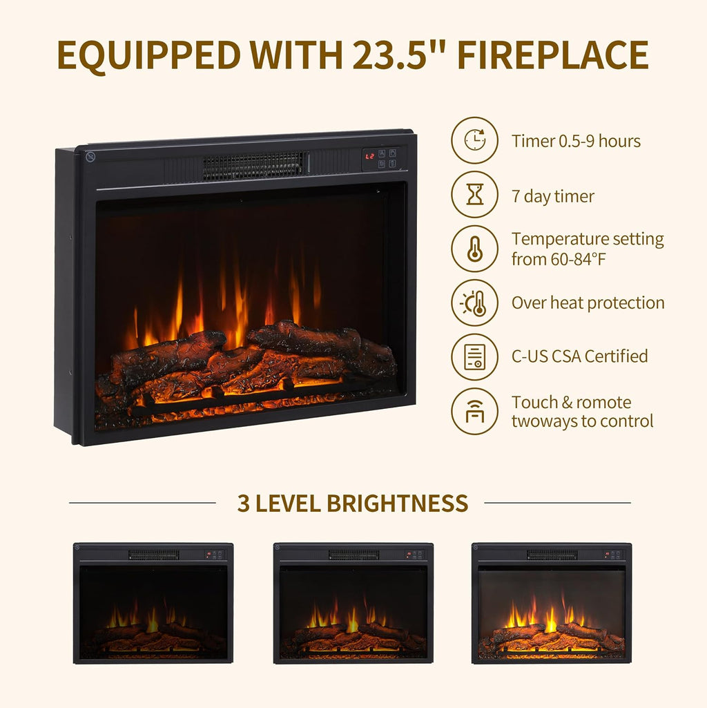 DHH 70" Fluted Fireplace TV Stand for TVs Up to 80",Mid Century Modern Entertainment Center with 23" Fireplace and LED,TV Console with Adjustable Shelves and Sliding Door,for Living Room(Walnut)