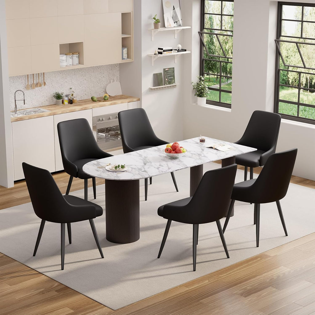 Faux Leather Chairs Set of 2, Waterproof Padded Seat,Black