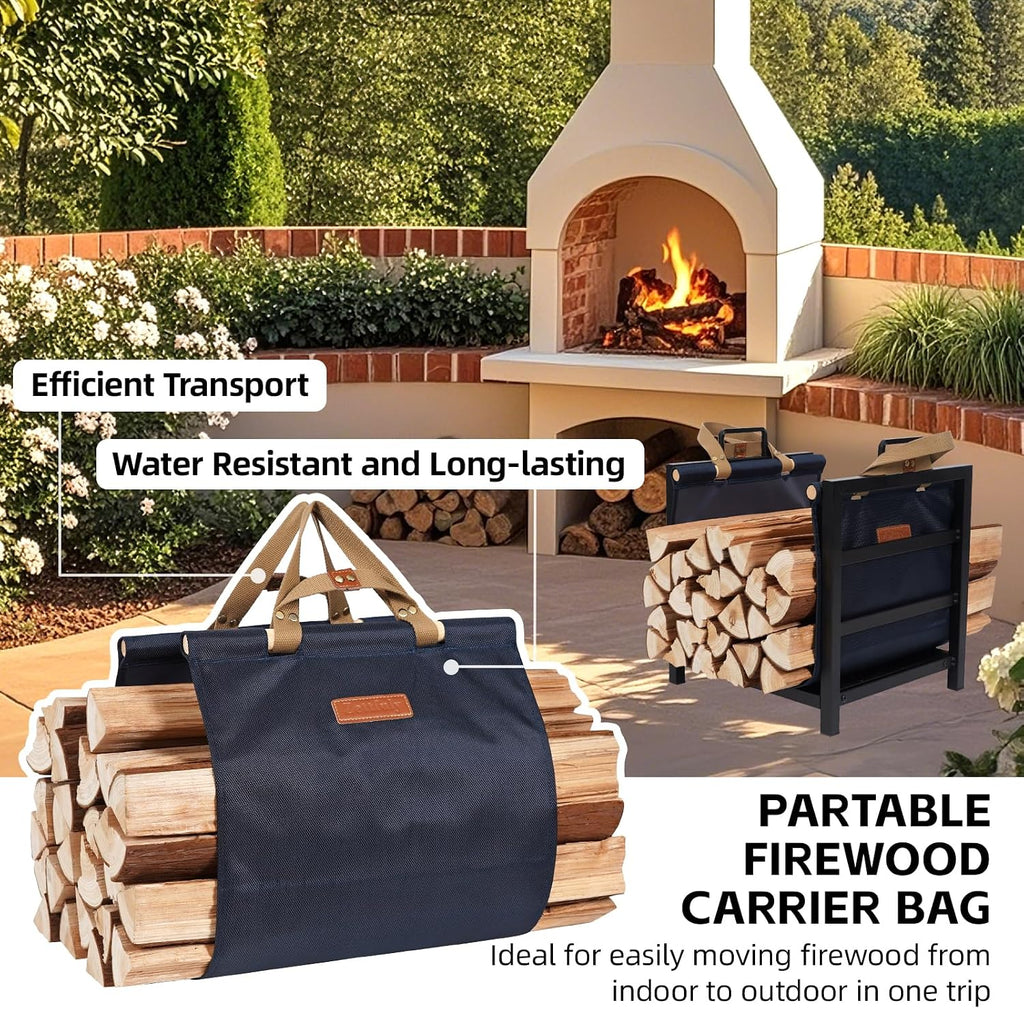 Firewood Rack Indoor Outdoor with Firewood Carrier,16 inch, Navy
