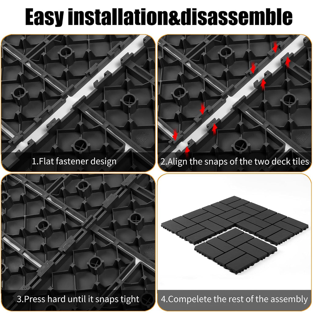 plastic interlocking deck tiles, 44 pack, 12" x showing dimensions