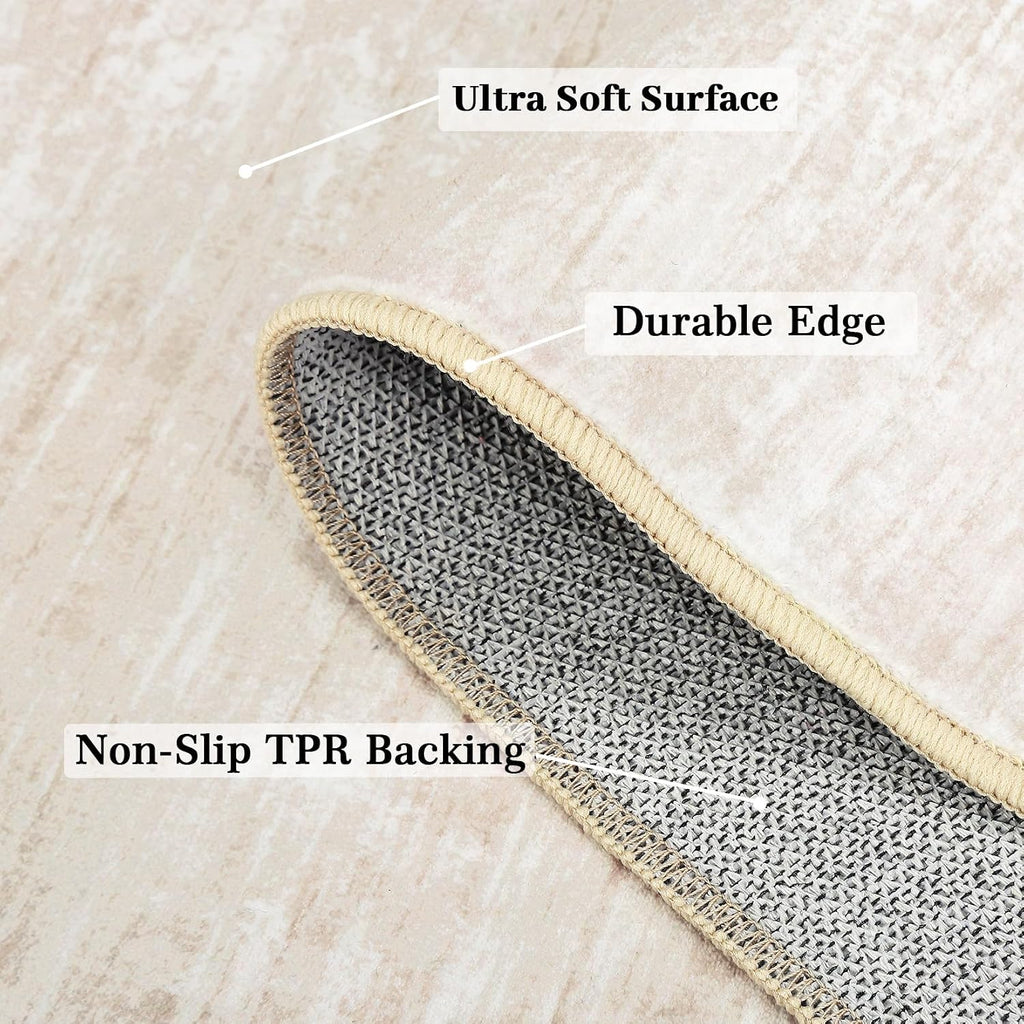 RUGSREAL Washable Rug 10x13 for Living Room Modern Abstract Area Rug Non-Slip Large Contemporary Bedroom Rug Stain Resistant Aesthetic Accent Floor Carpet Foldable Solid Rug for Home Office, Beige