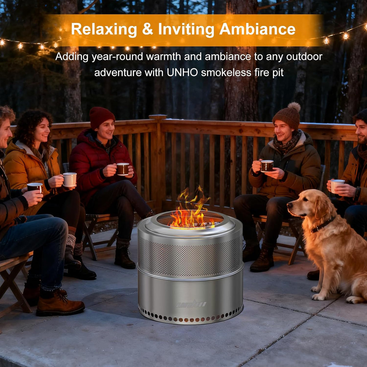 unho 20 Inch Stainless smokeless firepit for Outside Wood Burning Stove