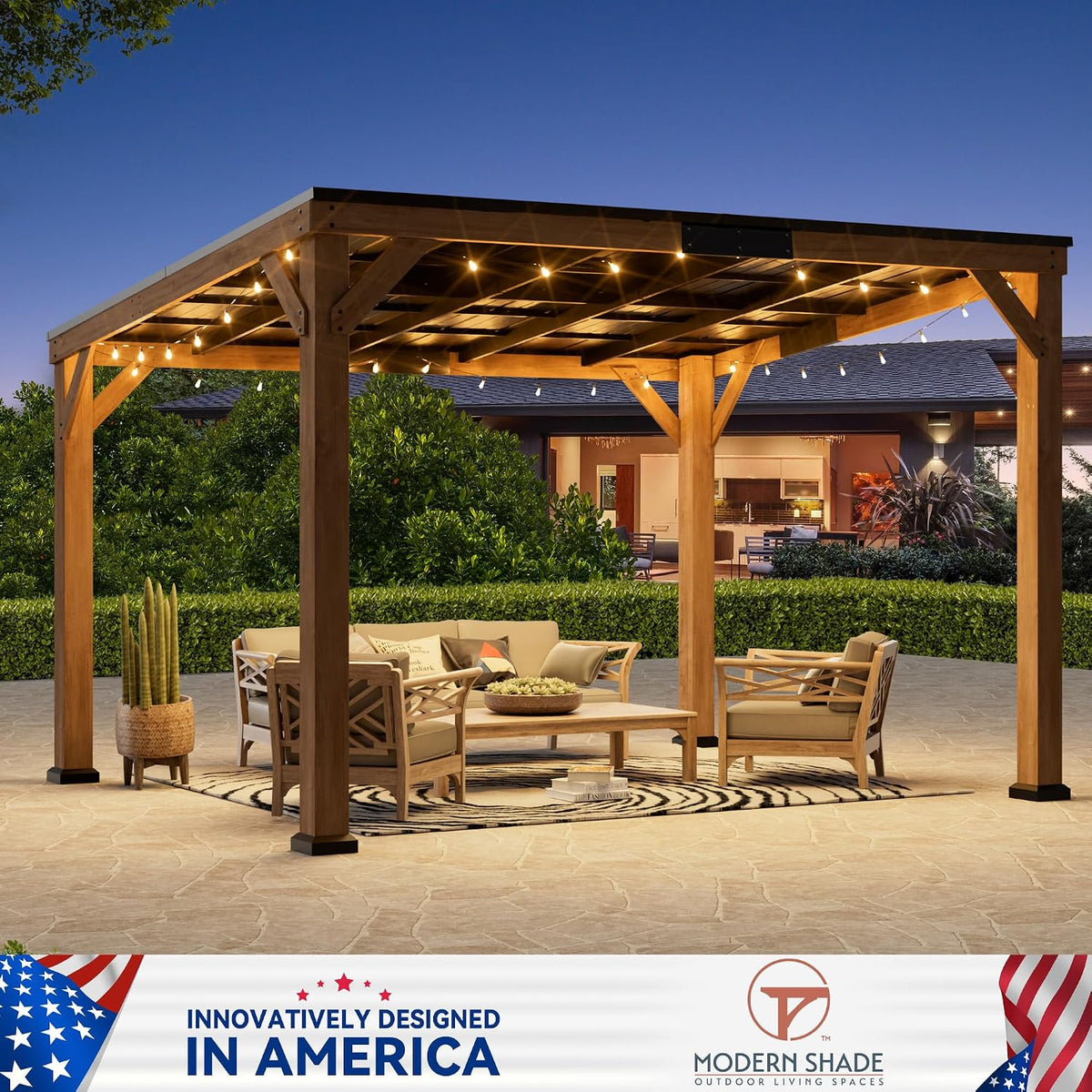 Modern Shade Wood Grill Gazebo 10' x 12' with Sloped Galvanized Steel Roof