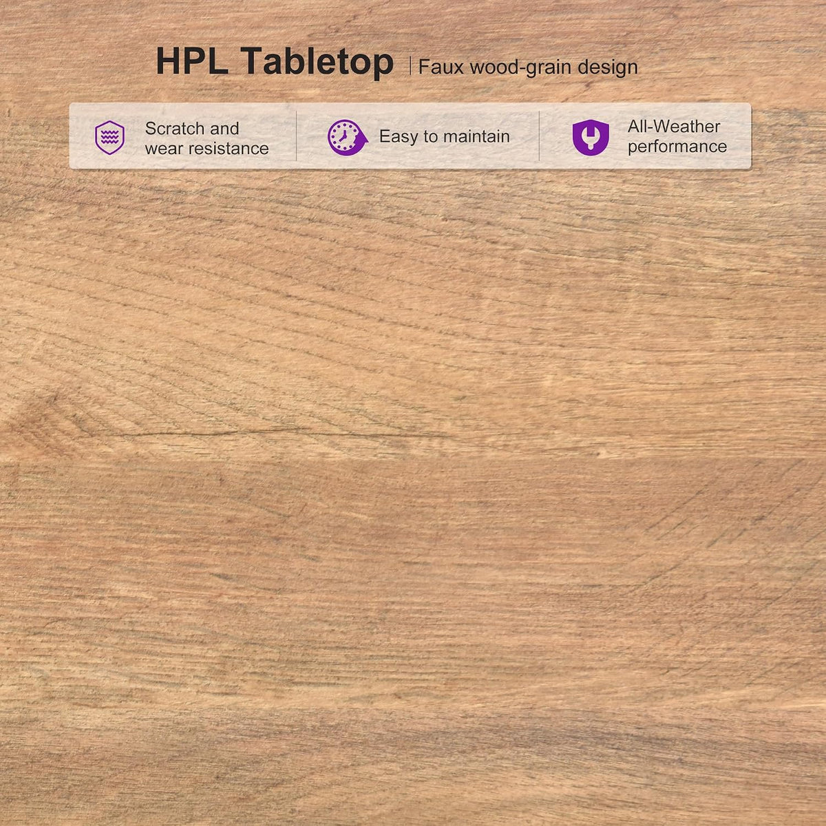 PURPLE LEAF Outdoor Dining Set for 6 with HPL Table and Chairs Modern Teak