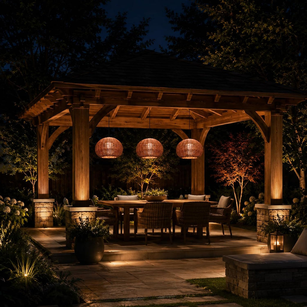 24 inch outdoor rattan pendant light for balcony showing dimensions