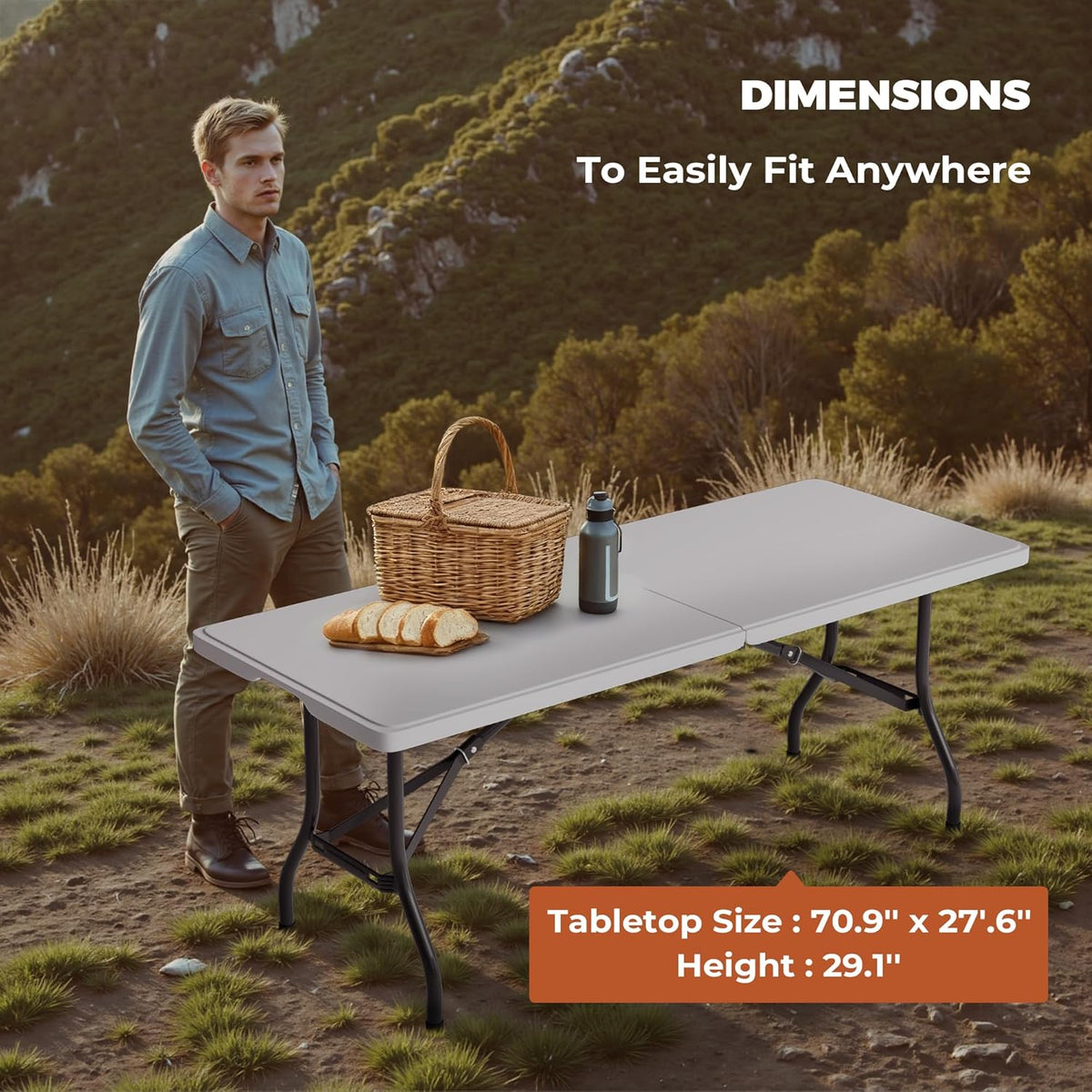 2-Pack 6 Feet Foldable Table, Heavy Duty Steel Legs with Built-in Handle, Easy Fold & Store, Portable Folding Table for Parties, Weddings, Camping