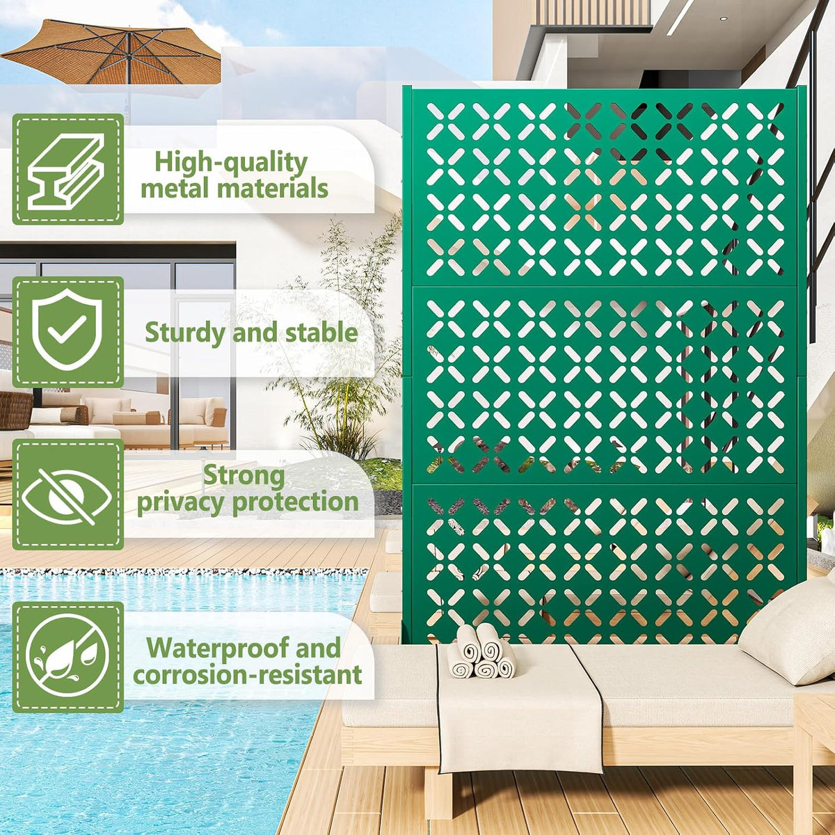 Metal Outdoor Privacy Fence 72" H×45.7" W Balcony Privacy Screen