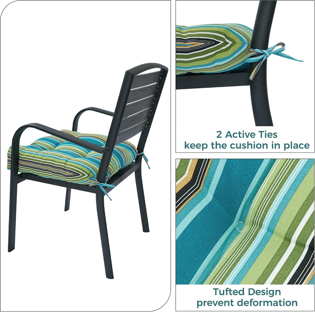 indoor/outdoor tufted seat cushions with ties set of, side view