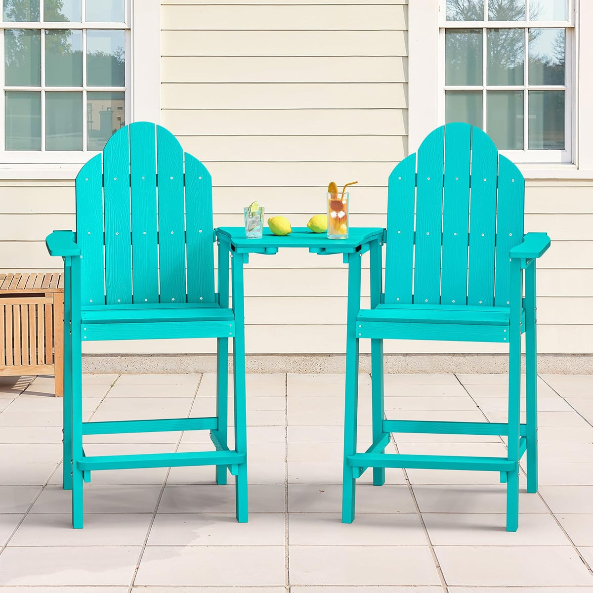 LUE BONA Tall Adirondack Chair Set of 2, HDPS Bar Height Chairs, Aruba Blue
