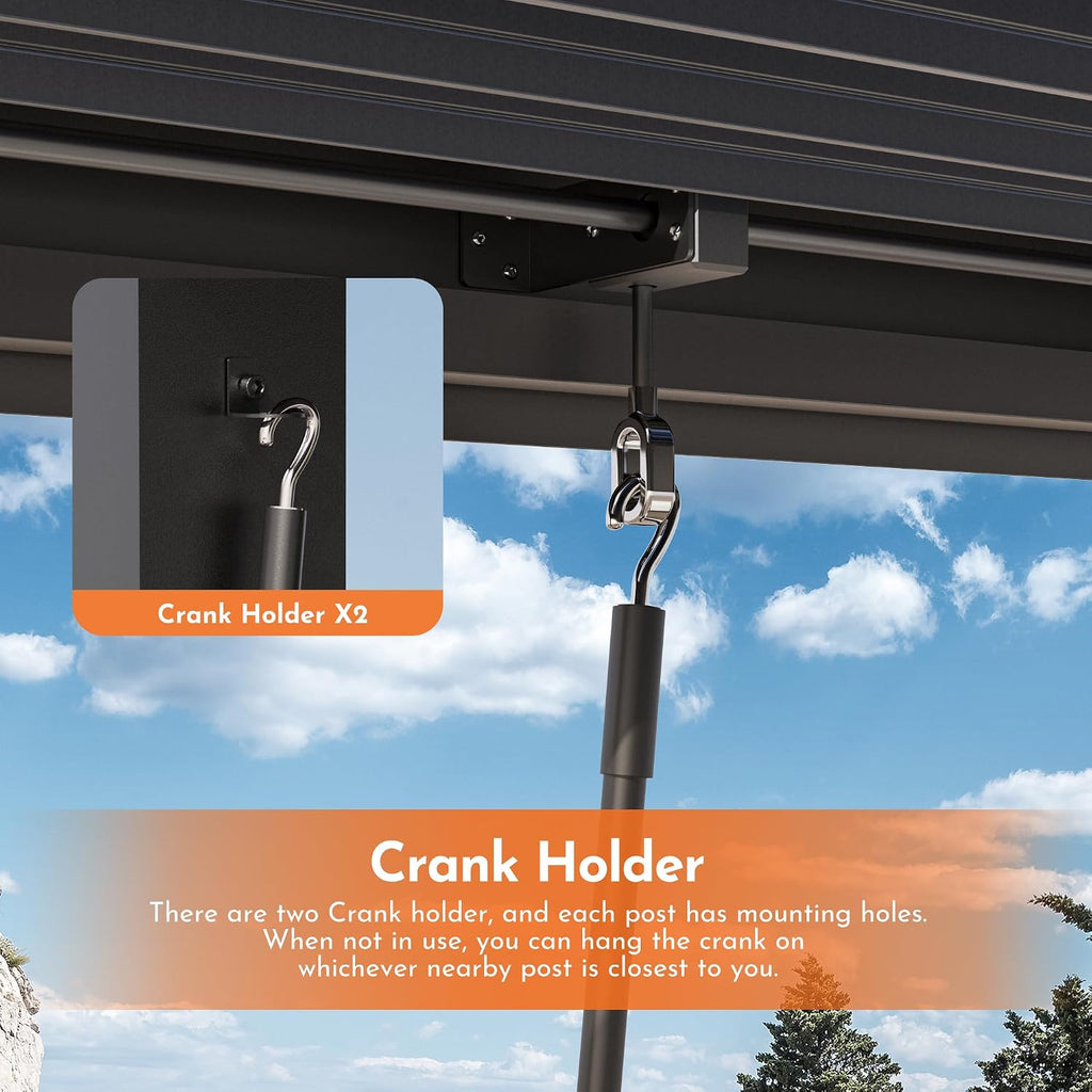 Modern Shade Pergola 12'x24' with USB Power Strip & Net and Curtain, Black