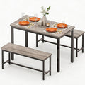 Dining Table Set for 4, 3 Piece Dining Room Table Set for Space-Saving, Modern Kitchen Table with 2 Benchs for Apartment Breakfast Nook and Samll Space, Grey