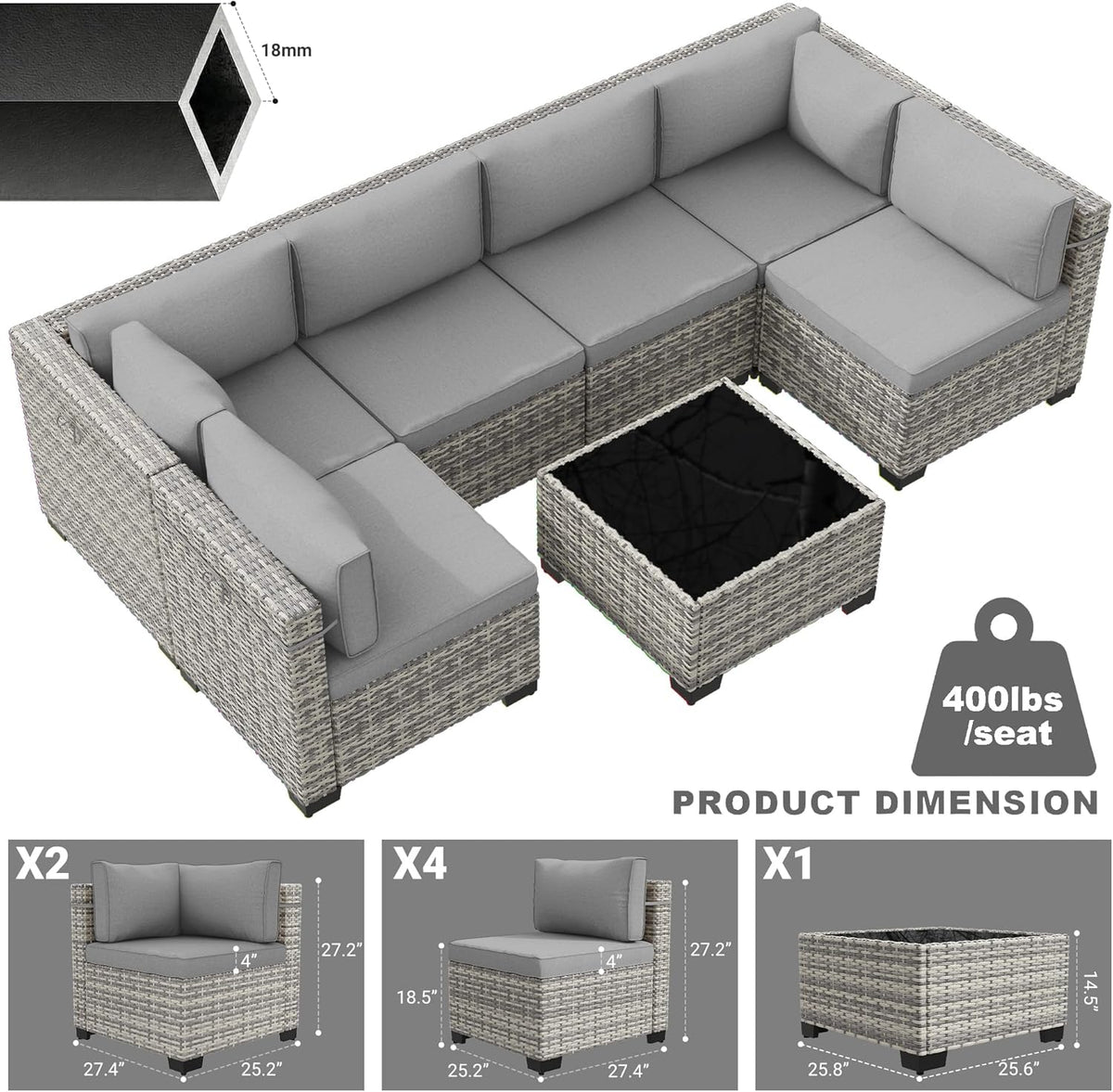 Outdoor PE Wicker Rattan Modular Patio Sectional Sofa Set