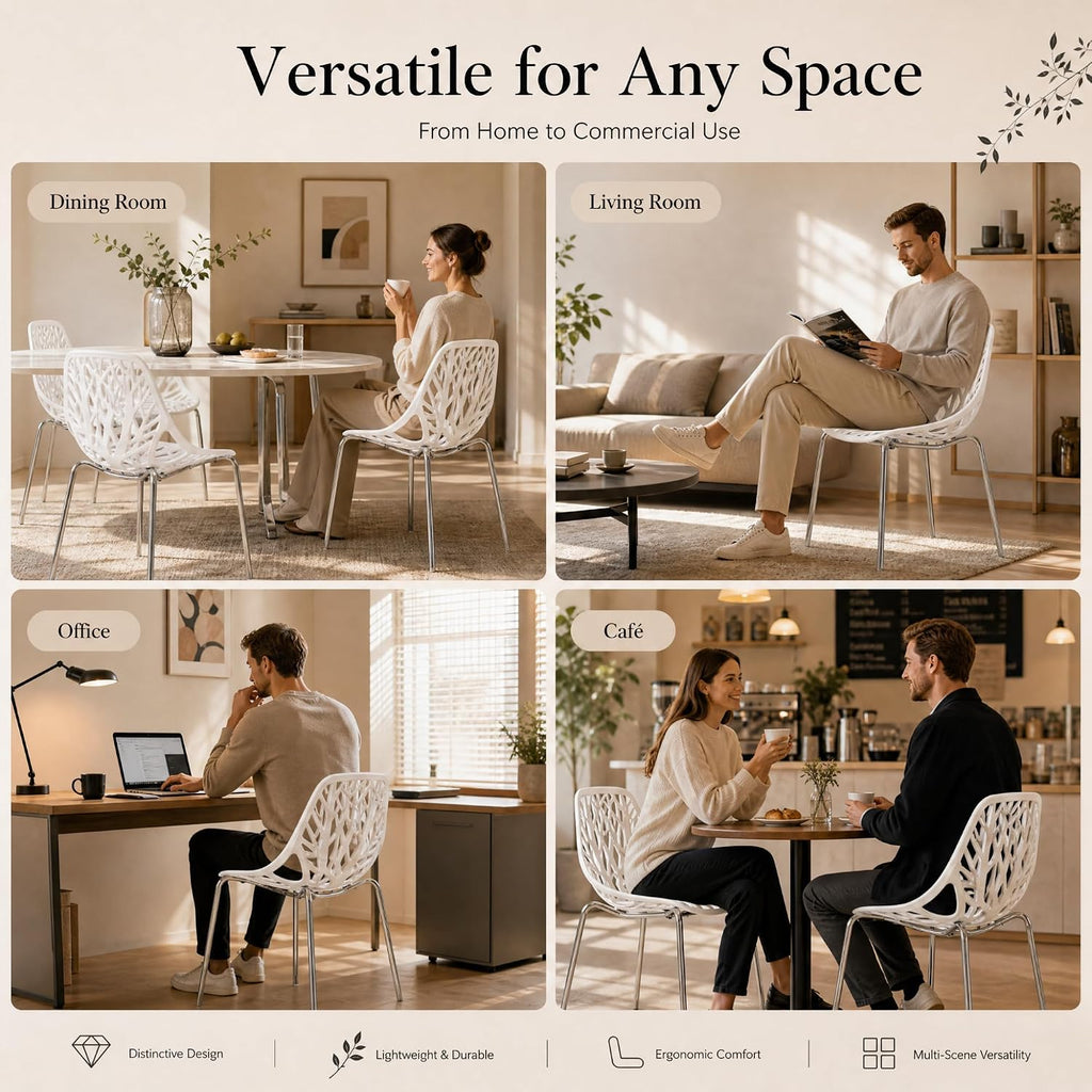 Karl home Stackable Dining Chairs Set of 4, 3-Step Assembly, 350LBS, White