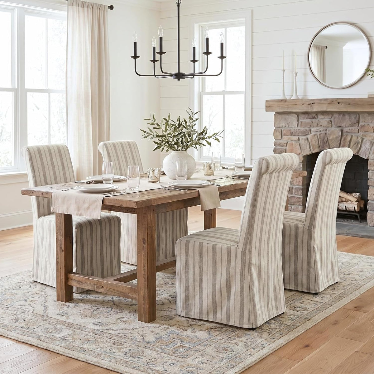 chairus Slipcovered Upholstered Parsons Dining Chairs Set of 2, Stripe