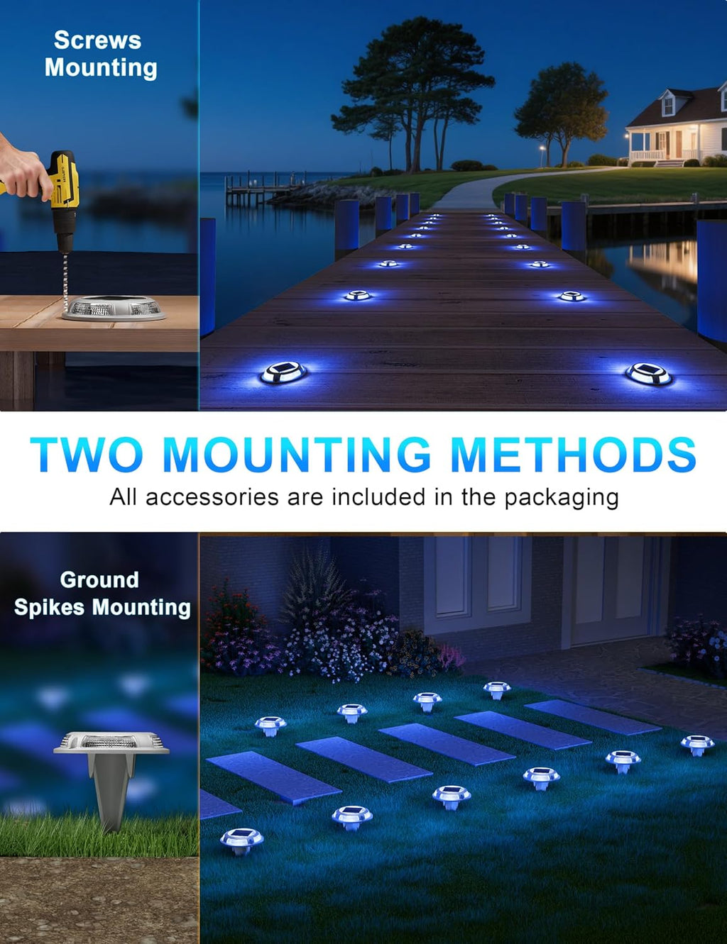 VOLISUN Solar Driveway & Deck Lights 12 Pack Dock Marine Ground LED Lights
