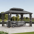 Modern Shade Hardtop Gazebo 10x14 with 4 LED Lights for Backyard, Black