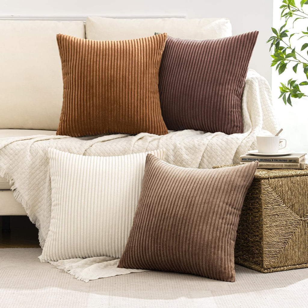 MIULEE Fall Corduroy Decorative Throw Pillow Covers Brown Series 20x20