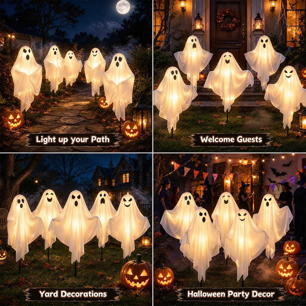 5 Pack Halloween Decorations Outdoor - Solar Ghost Light for Yard Decor