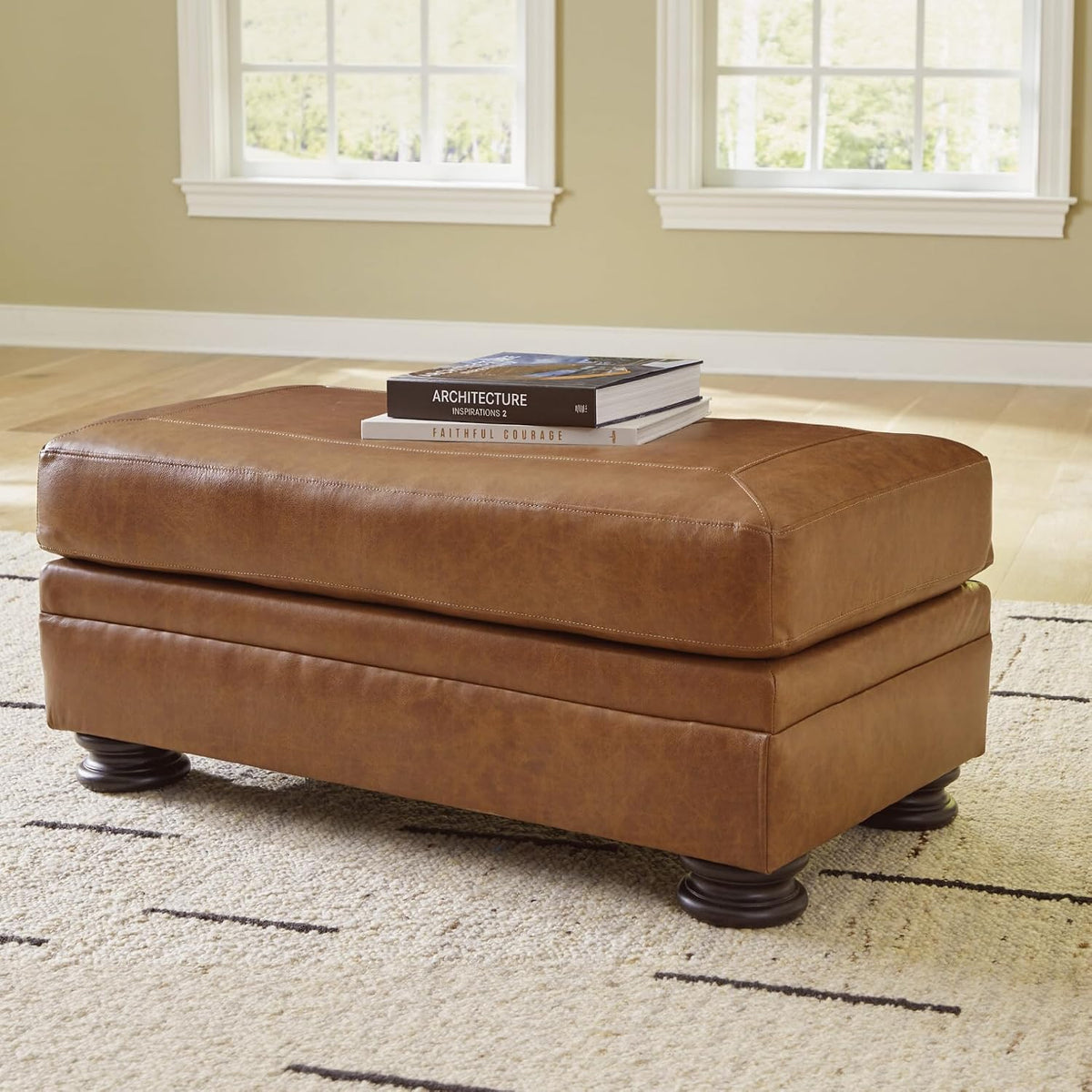 Signature Design by Ashley Carianna Rectangular Leather Ottoman, Caramel