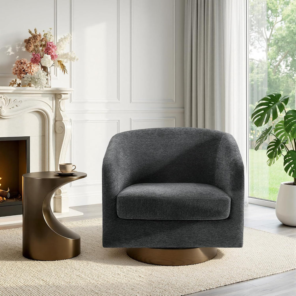 Swivel Accent Chairs Set of 2, Chenille Barrel Armchair, Gray