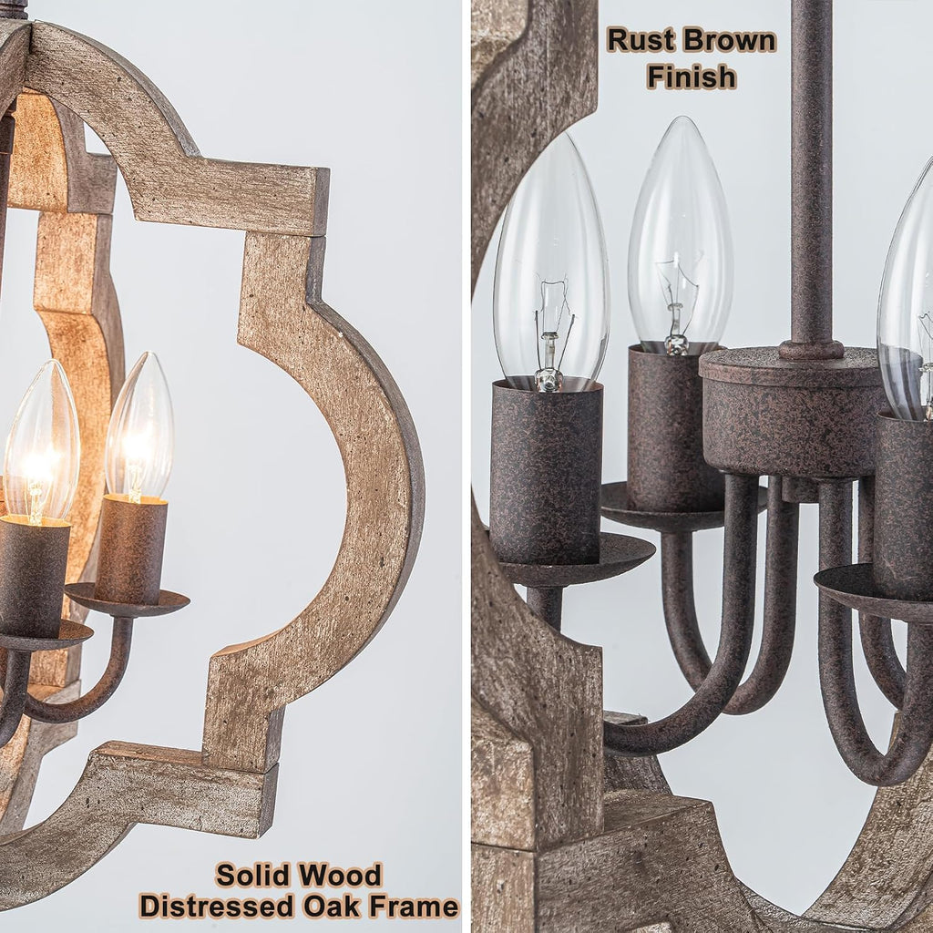 16" Farmhouse Chandelier Orb Distressed Wood Oak Dining Room Light Fixture