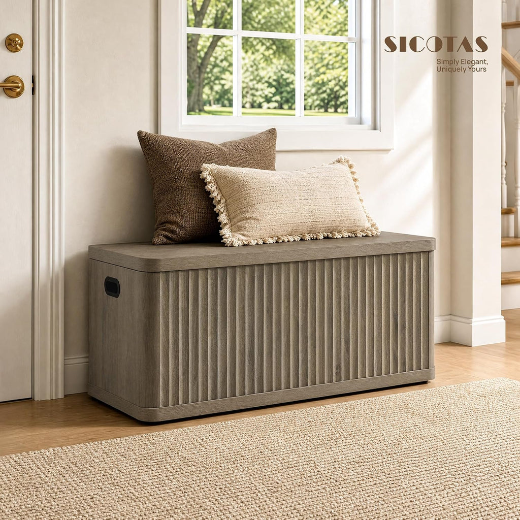 SICOTAS Storage Bench 40.2" Wide Shoe Bench with Lift Top Large Wooden Storage Chest Trunk Modern Blanket Chest with 2 Safety Hinges & Seating for Bedroom Entryway Living Room Hallway