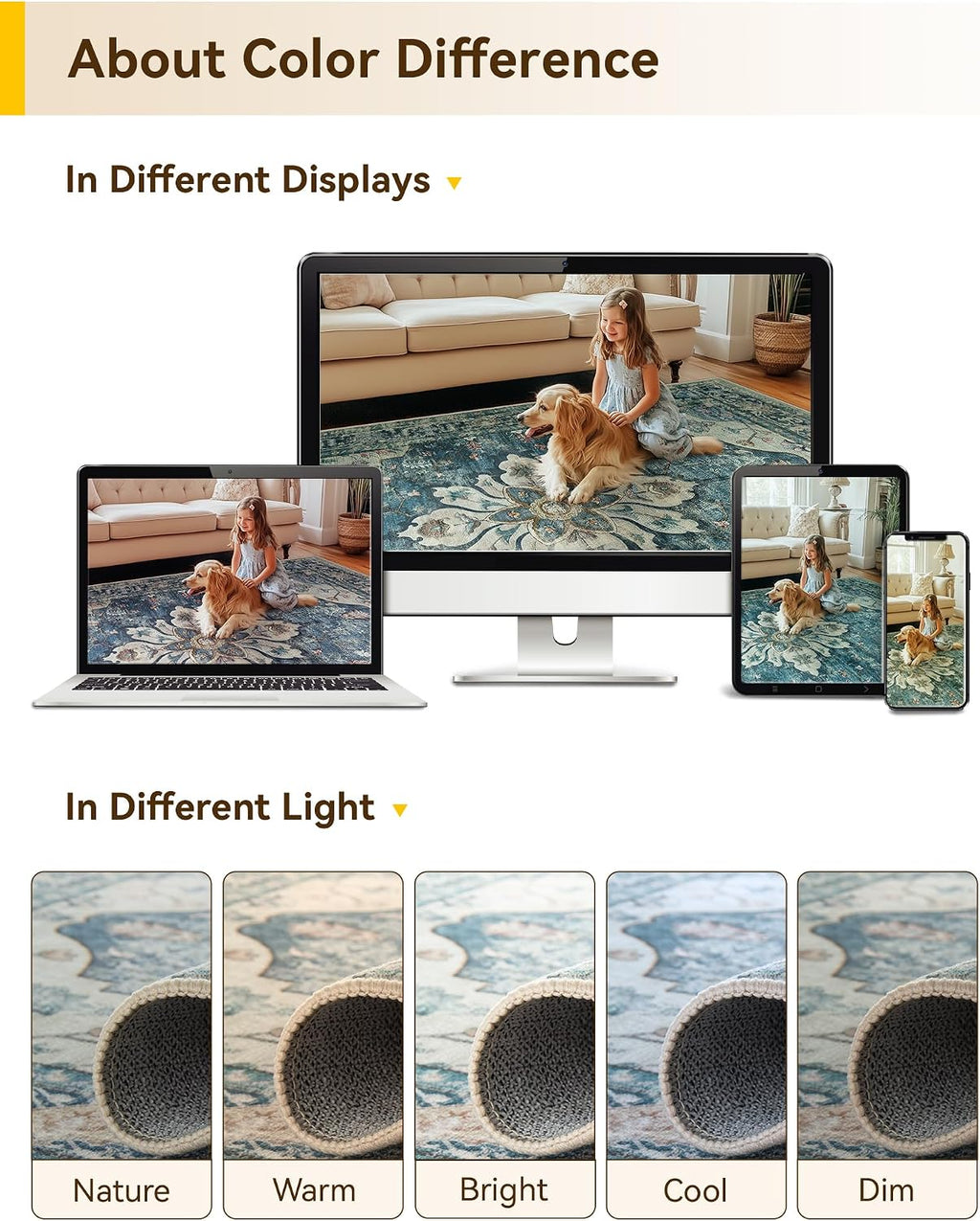 RELEANY Washable Area Rug, 8'x10', Blue/Vintage Dark Blue