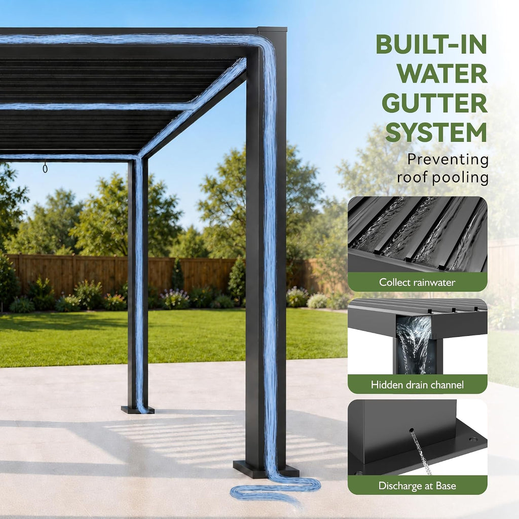 Aoxun Motorized Louvered Pergola 9'x12' with LED Lights & Power Outlet