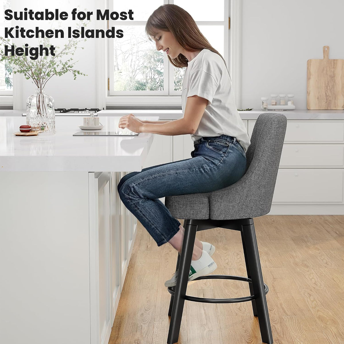 YaFiti 24" Swivel Counter Height Bar Stools Set of 8, Dark Gray