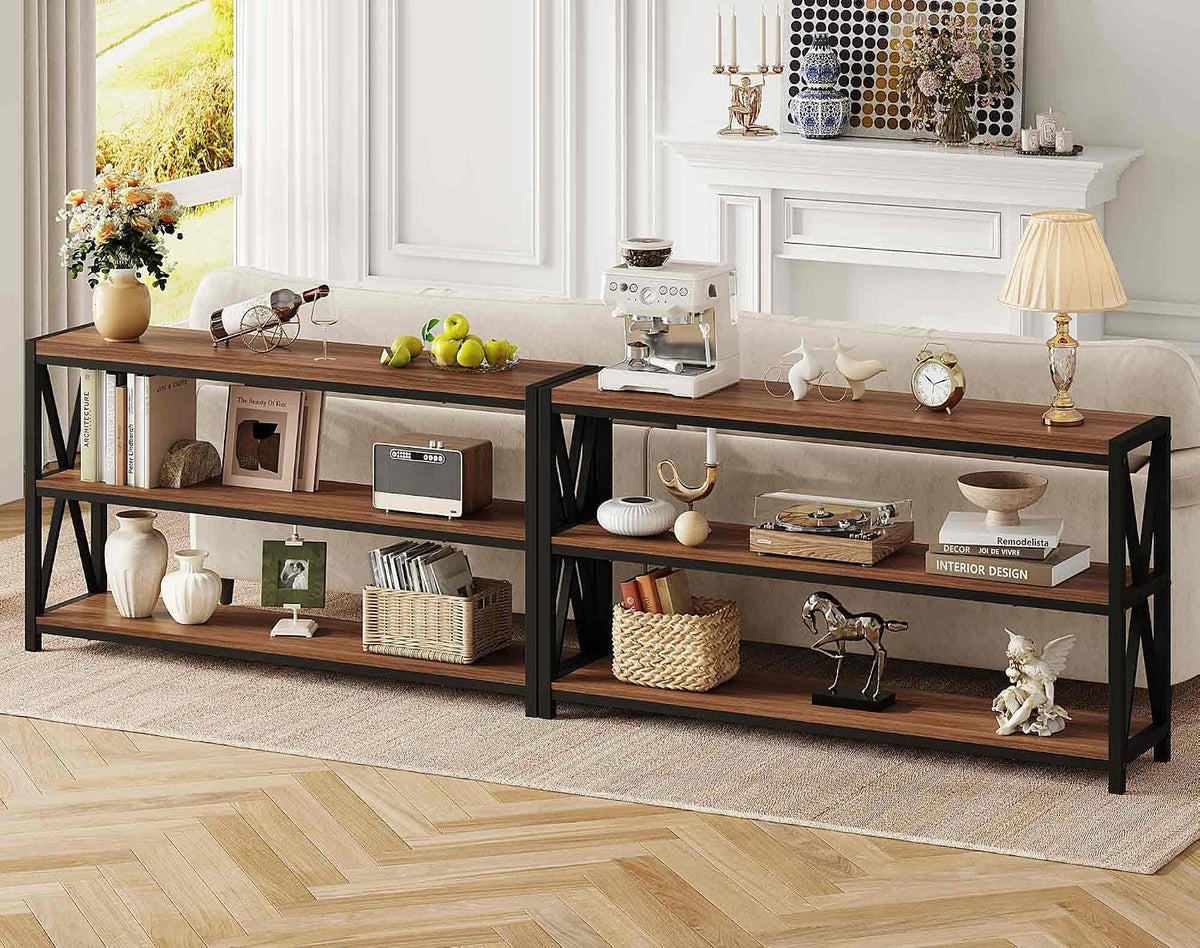 FATORRI Console Table for Entryway, 55 Inch Modern Entry Table with 3 Tier Shelves, Couch Tables Behind Sofa for Living Room (Medium Walnut)