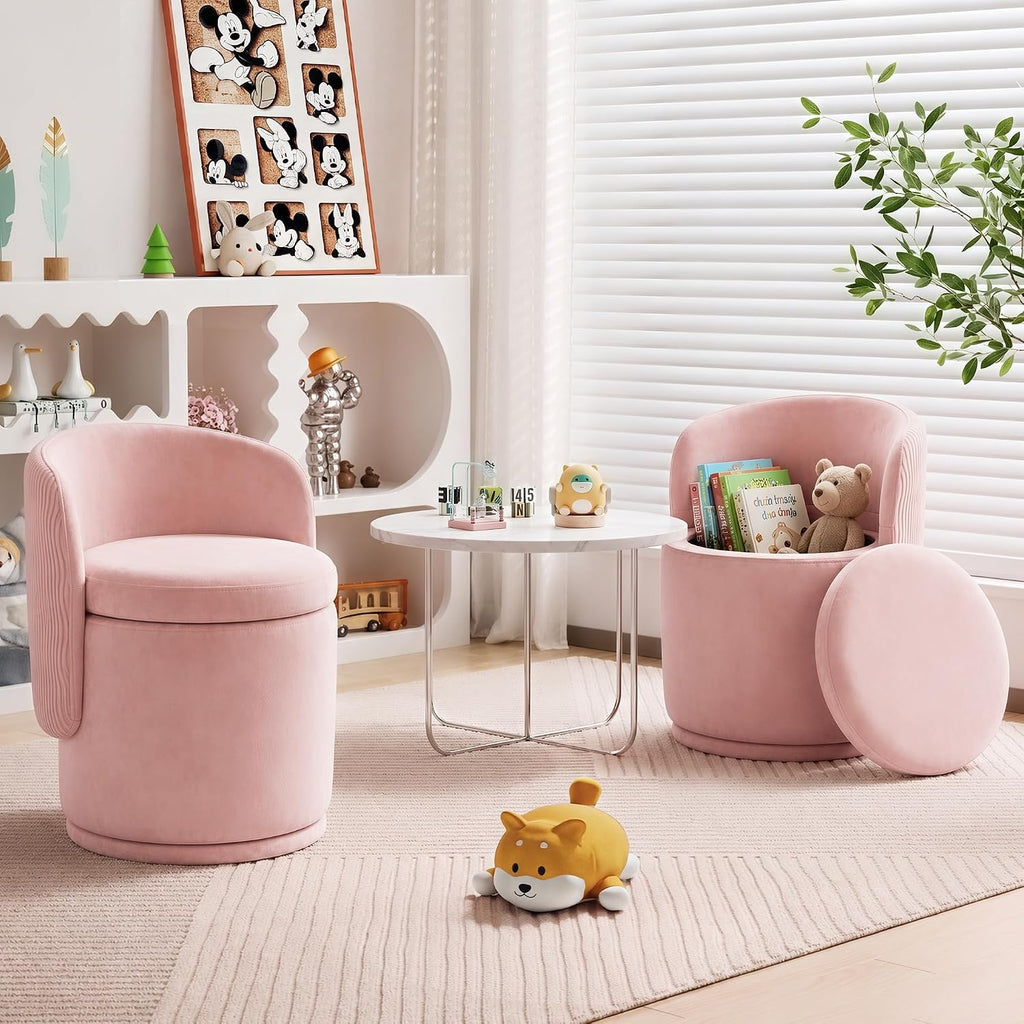 MALOL 360° Swivel Velvet Vanity Chair with Storage, Pink
