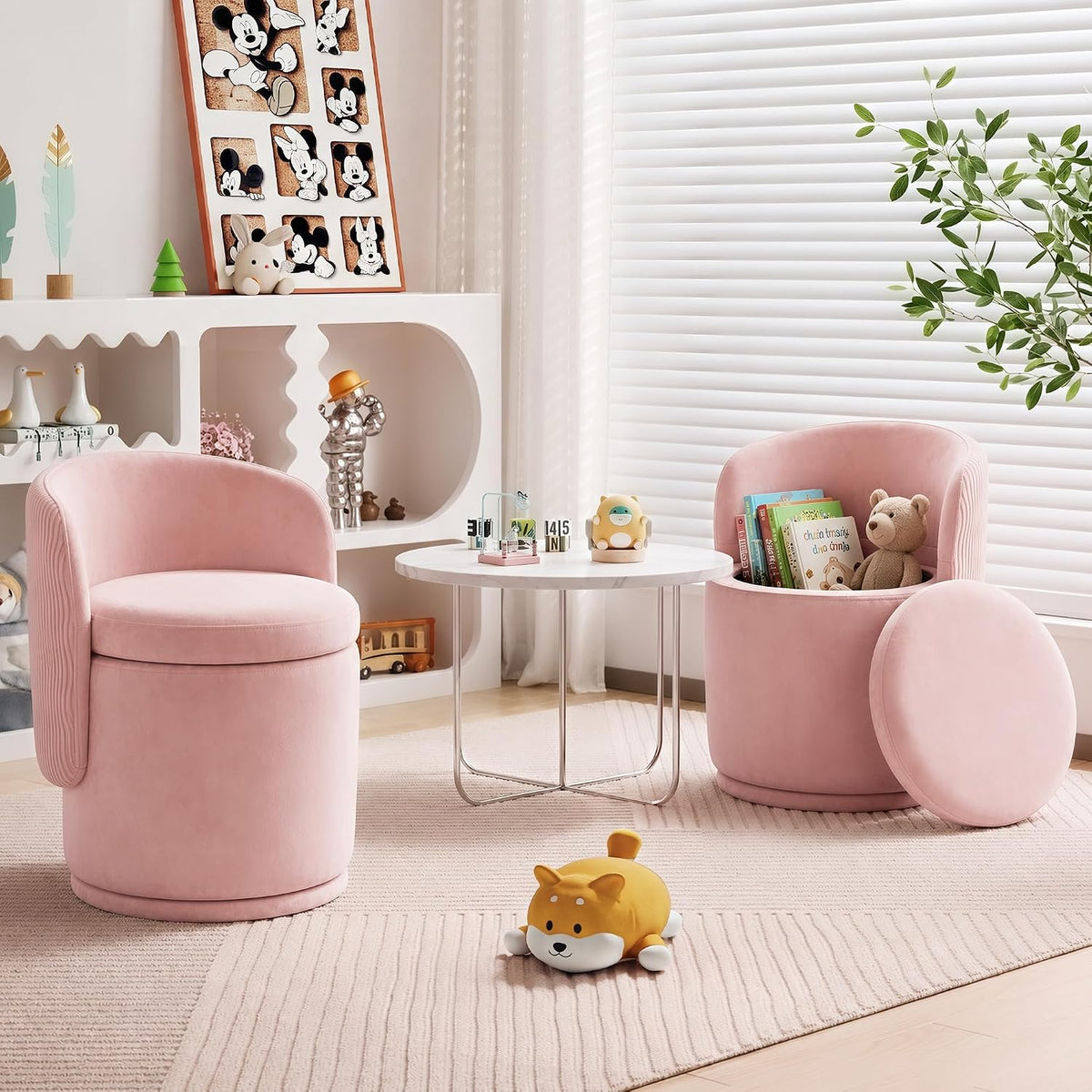 MALOL 360° Swivel Velvet Vanity Chair with Storage, Pink