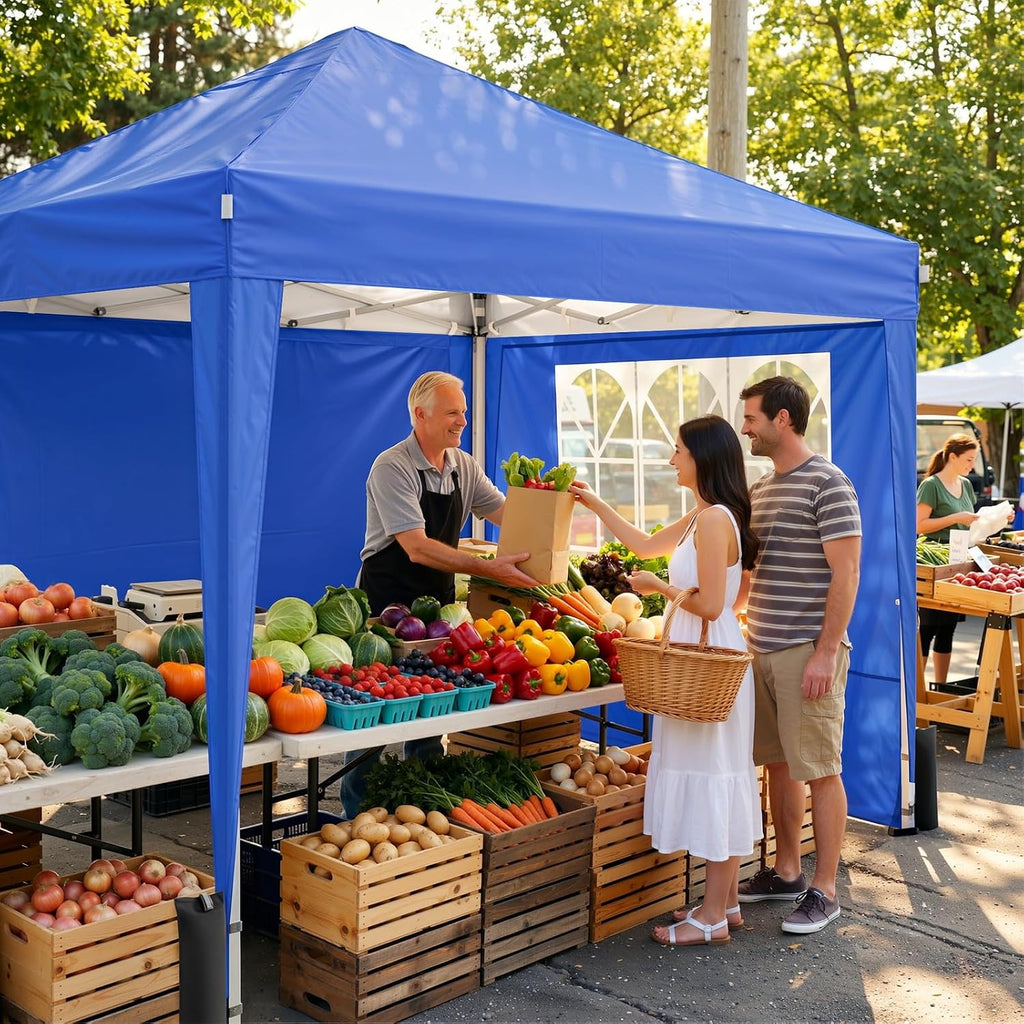 Driftalia 10x10 Pop Up Canopy Tent with 4 Sidewalls, Blue