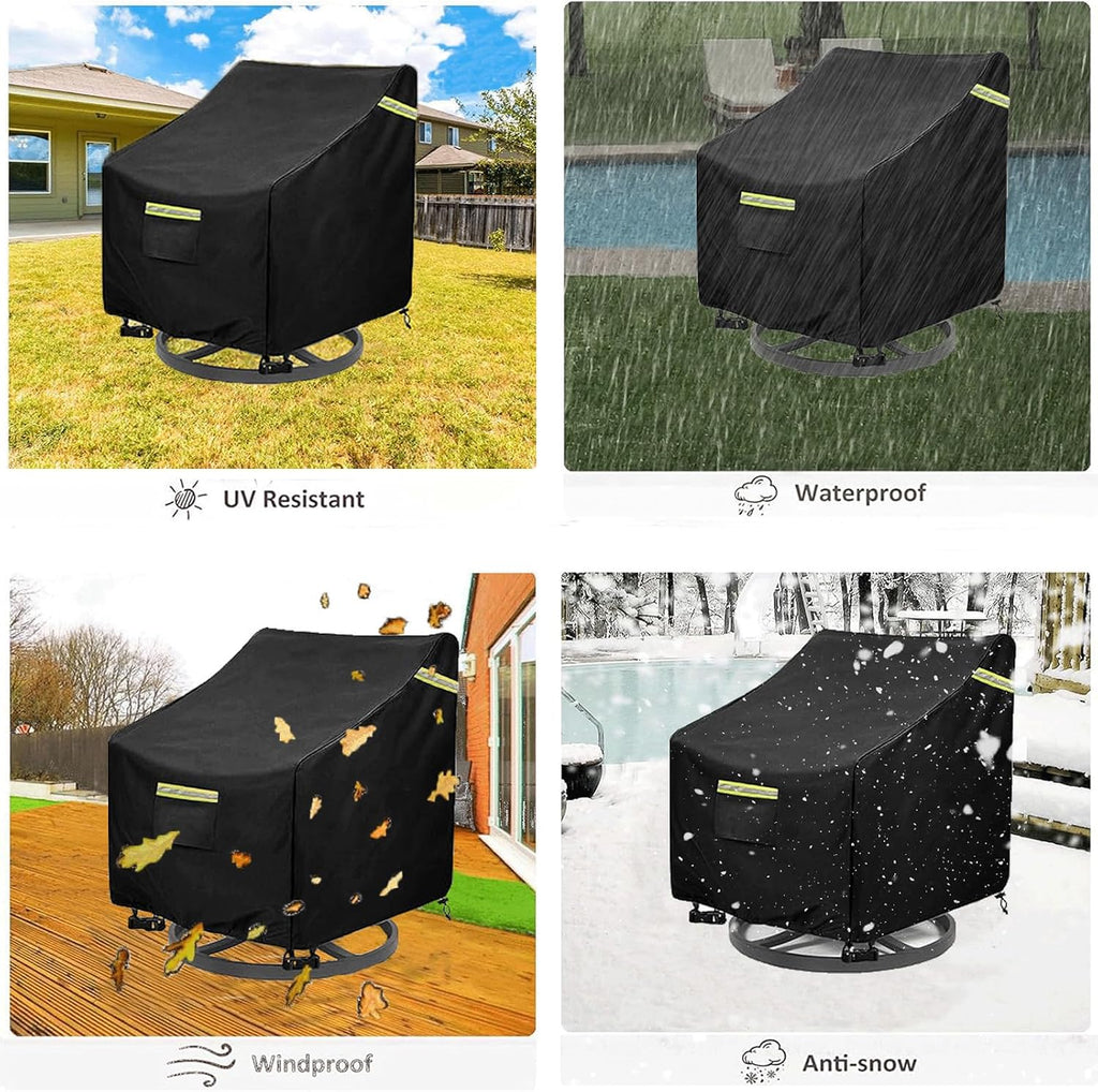 Outdoor Swivel Chair Cover 2 Pack,(32Wx35Dx36H inches )100% Waterproof Heavy Duty Outdoor Rocking Chair Covers， Patio Chair Covers Waterproof Patio Furniture Covers ( Black)