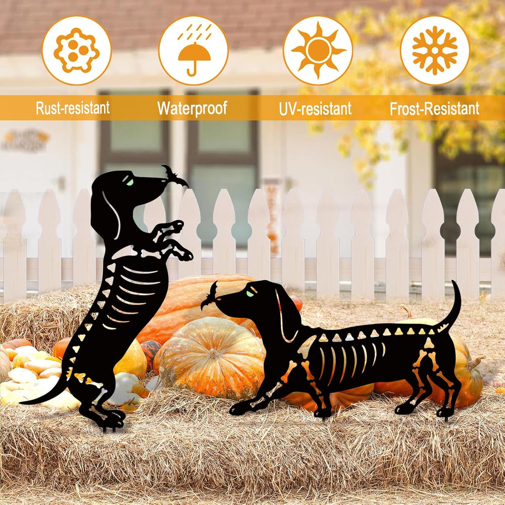 Halloween Decoration Outdoor,2 Pack Metal Dachshund Yard Sign Garden Stakes