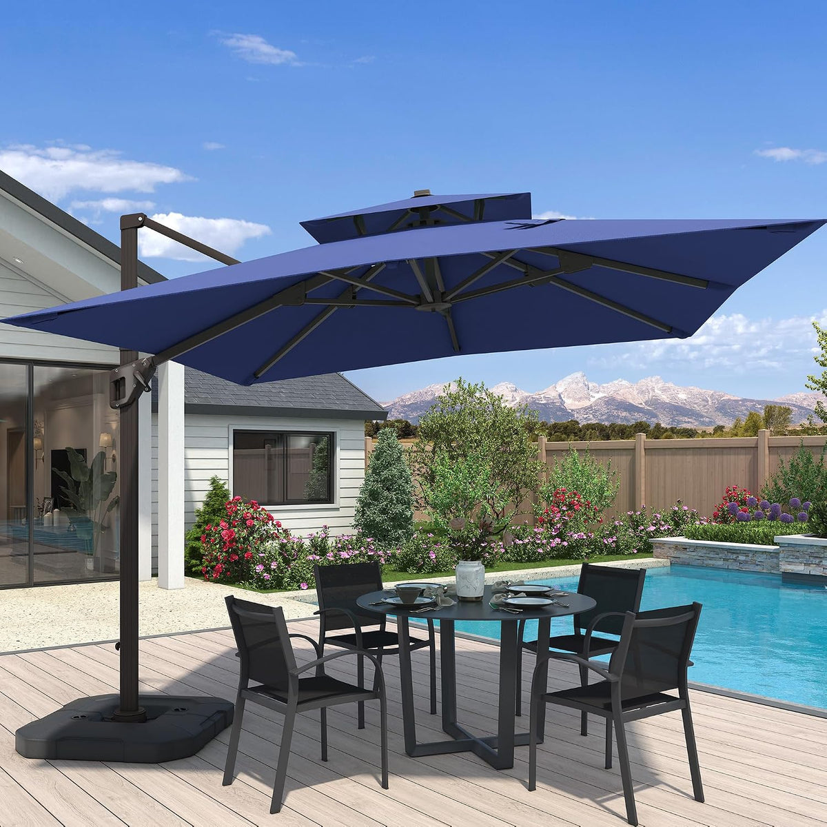10x10 FT Outdoor Cantilever Patio Umbrella, Navy
